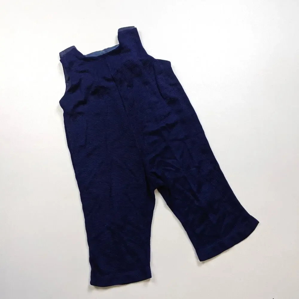 Vintage Longalls Baby Boys Sz 6-9m Navy Blue Puppy Dog 70s Applique